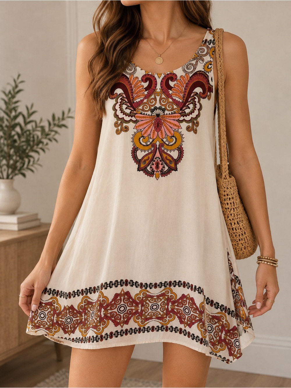 Taylor & Sage Cream Pink & Orange Paisley Dress – Size Large